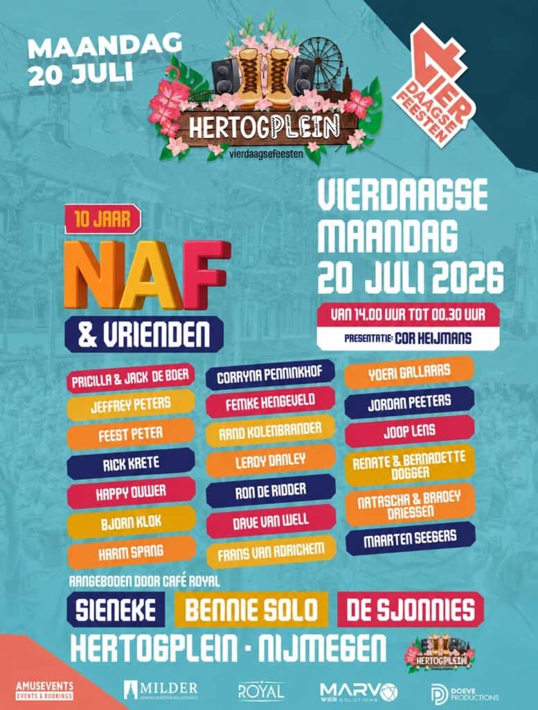 Programma NAF Hertogplein Vierdaagsefeesten Maandag 20 juli 2026